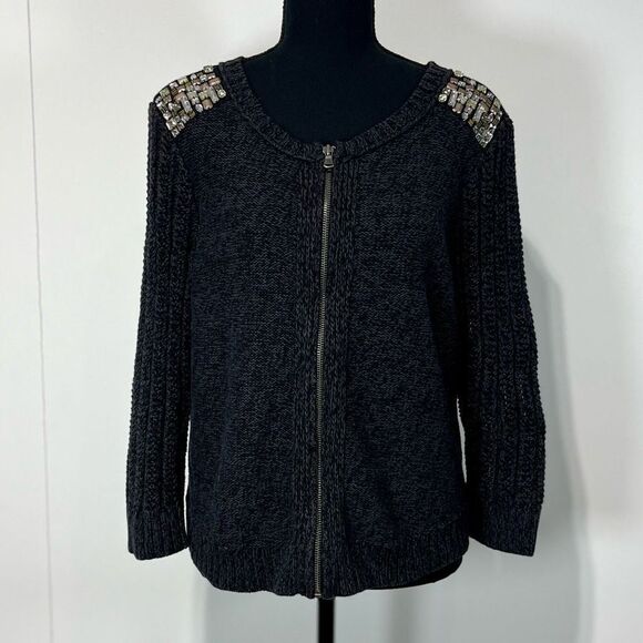 American Eagle Embellished Shoulder Zip Cardigan Sweater Sz S Women’s Grey - Picture 5 of 14